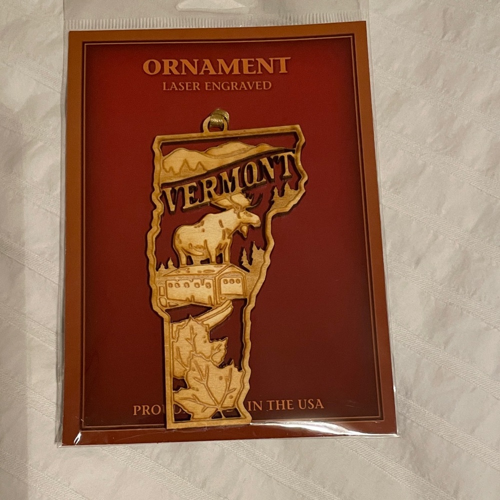 Vermont Laser Engraved Ornament - Brown